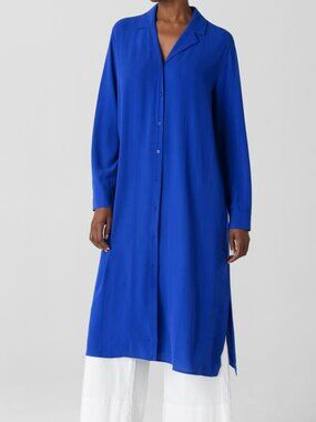 Silk Georgette Crepe Notch Collar Shirtdress 3X New